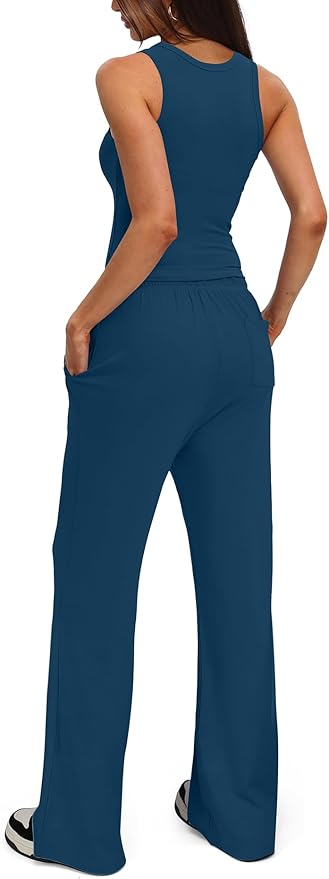 Darong Women's 2 Piece Outfits Lounge Sets Sleeveless Tank Tops Wide Leg Pants Sets Tracksuits Match Sets