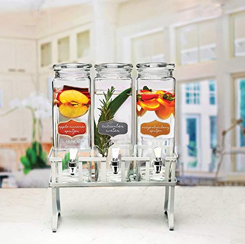 Circleware Triple Chalkboard Beverage Dispensers with Metal Stand & Spigot, Glassware for Water, Iced Tea, Punch, Cold Dri...