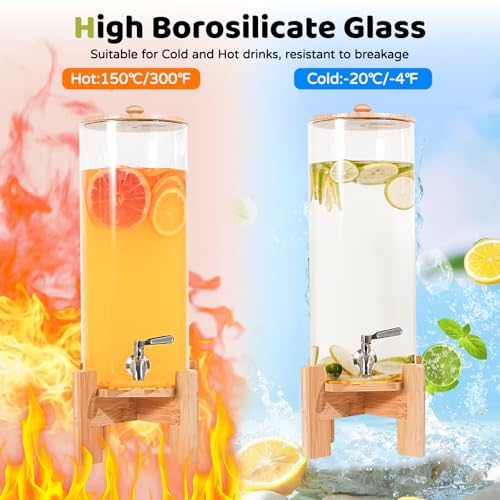 SPEETH 2 PCS 1.6 Gallon Drink dispenser, Large Water Glass Beverage Dispenser With Wood Stand for Parties With Stainless S...