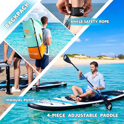 InnoExpo Inflatable Stand Up Paddle Boards with Premium Accessories, Wide Stable SUP Paddle Board Design, Non-Slip Comfort...