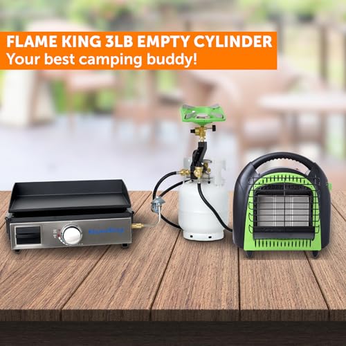 Flame King 3LB Empty Steel Propane Tank Cylinder with Gauge and OPD Valves for Grills and BBQs, Camping, Fishing, & Outdoo...