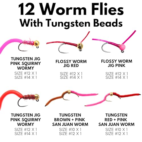 The Fly Crate | 24 San Juan Worm Fly Fishing Flies Assortment for Trout | 2 Dozen Beaded Worms Wet Nymph Flies