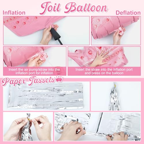 Amandir Pink Birthday Decorations for Women Girls, Silver Pink Confetti Foil Balloons Happy Birthday Banner Butterfly Frin...