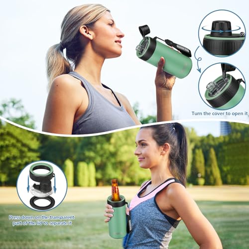 4 In 1 Beer Can Cooler Bottle Holder with Drinking Spout Lid for 12oz Regular, Slim Skinny Cans and Thermal Bottles,Sealed...