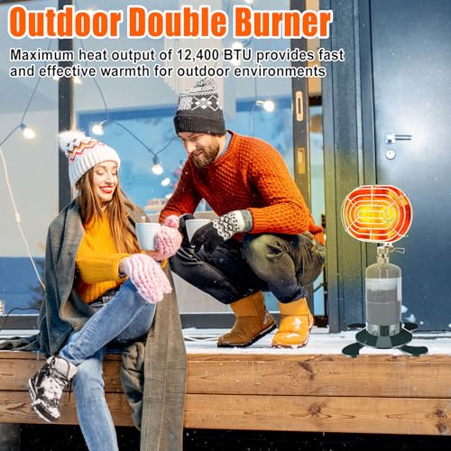 Portable 2-burner Propane Heater 12, 400BTU for Camping Tent Outdoor with Cylinder Base and Tripod, Winter Golf Cart Heate...