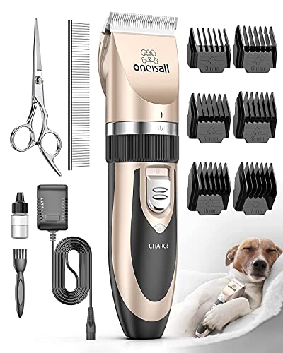 oneisall Dog Clipper Low Noise, Dog Grooming Kit with Rechargeable, Pet Shaver Cordless Electric Quiet Hair Clipper Set fo...