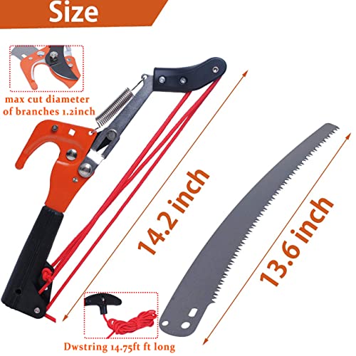 Extendable Pole Saw Head 14 Inch, High Carbon Steel Pruner with Ergonomic Grip, Professional Branch Trimmer for Tree Climb...