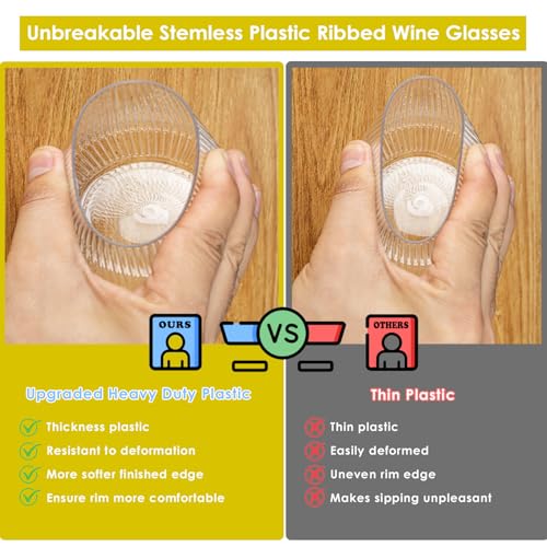 40-Pack Plastic Wine Glasses Disposable | Ribbed 12oz Premium Unbreakable Solo Cups Crystal-clear Reusable Whiskey Glasses...