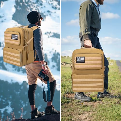 IBVIVIC 45L Tactical Backpack for Men, Water-resistant Military MOLLE Assault Backpack Bag for Hunting Camping Travel (Khaki)