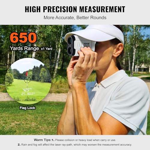 VEVOR Golf Rangefinder, Laser Golfing Hunting Range Finder, 6X Magnification Distance Measuring, Golfing Accessory with High-Precision Flag Lock, Slope Switch, Continuous Scan, and Batteries