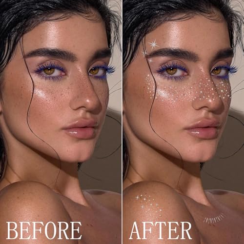 20PCS Glitter Freckles, Glitter Freckles Face Tattoo, Sparkle Freckles for Women and Kids, Cute Star Waterproof Silver Tem...