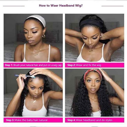 Long Headband Wig Human Hair Deep Wave Human Hair Wigs for Women Curly Half Wig None Lace Front Wigs 180% Density 26 Inch Brazilian Virgin Hair Natural Black Color
