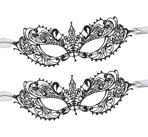 Liatunou 2 Pieces Women's Masquerade Mask Lace Eye Mask for Ball Proms,Halloween Carnival and Venetian Masquerade Party