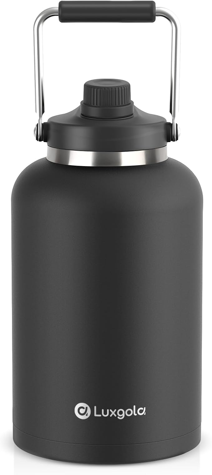 Luxgola 128 oz Insulated Water Bottle with Spout Lid and Handle, One Gallon Stainless Steel Large Double Vacuum Water Jug ...