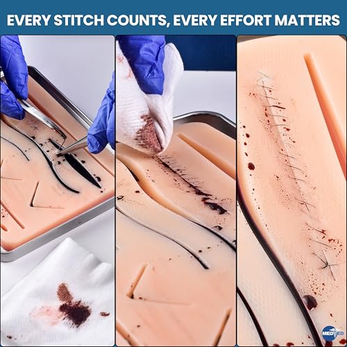 MEDED Suture Practice Kit with Blood | Realistic Complete Suture Practice Kit (40 Pieces) for Medical/Vet Student | Includ...