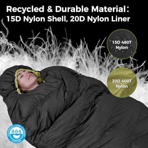 ATEPA Elements 450 Down Mummy Sleeping Bag for Adults, 0 Degree 700FP Backpacking Ultralight Cold Weather Sleeping Bag wit...