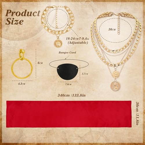 CICOCI Men Pirate Costume Accessories Set for Women: Pirate Hat, Head Scarf, Sash, Belt, Dress Accessories - Gold