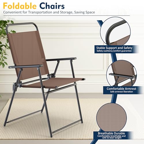 Shintenchi 6 Piece Patio Dining Set with Umbrella, Outdoor Furniture Set with 4 Folding Chairs and Tempered Glass Top Dini...
