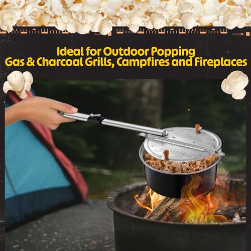 Campfire Popcorn Popper - Old Fashioned Popcorn Maker with Telescoping Handle - Camping Gear by Great Northern Popcorn (Bl...