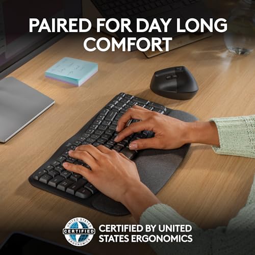 Logitech Wave Keys & Lift Vertical Mouse - Ergonomic Bundle — Wireless Keyboard with Cushioned Palm Rest & Vertical Wirele...