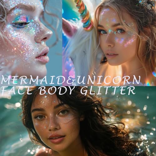 Paminify White Face Glitter Gel,Mermaid Body Glitter,Festival Rave Carnival Halloween Hair Sequins Face Glitter Paint Make...