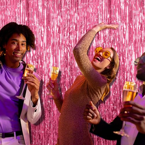 2 Pack Pink Backdrop Party Decorations Tinsel Curtain Party Backdrop Foil Fringe Birthday Decorations Photo Booth Streamer...
