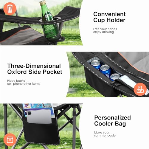 HIGH POINT SPORTS Oversized Portable Camping Folding Chair, Heavy Duty Foldable Outdoor Chair, Camp Chair with Cup Holder ...