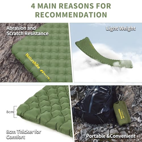 Naturehike Insulated Inflatable Sleeping Pad 27oz, 4.6R Ultralight Backpacking Sleeping Pad XL, NKTR™ AIR Lightweight Slee...