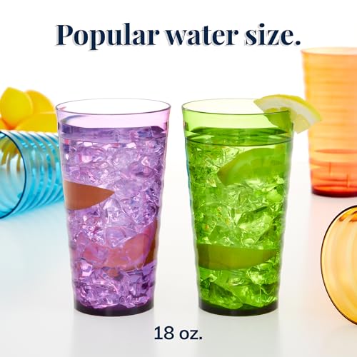 US Acrylic Splash [Set of 16] 18 ounce Plastic Stackable Water Tumblers in Jewel Tone Colors Value Set of Drinking Cups, R...