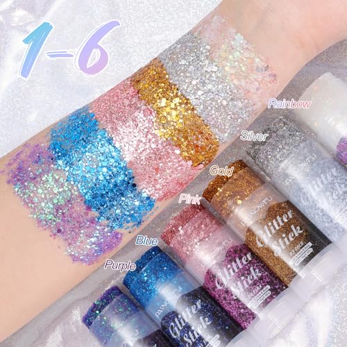PASNOWFU Purple Body Glitter Stick, Mermaid Style Face Glitter for Women and Girls, Gel Texture Mermaid Costume Accessorie...