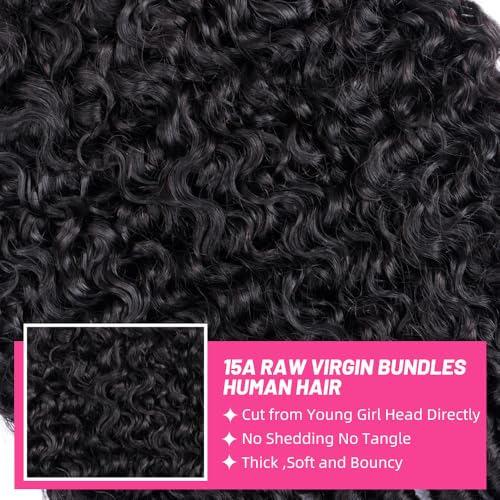 PerisModa Burmese Curly Bundles Human Hair 100% Unprocessed Raw Virgin Water Wave Quick Weave Hair Bundles with Spiral Curly Ends 15A 3C4A Kinky Curly Human Hair One Bundles Natural Black 24Inch