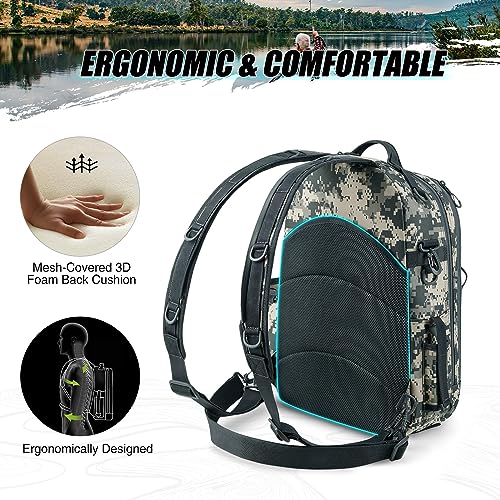 Piscifun Fishing Backpack with Rod Holder, Lightweight Sling Bag Storge Gear and Equipment