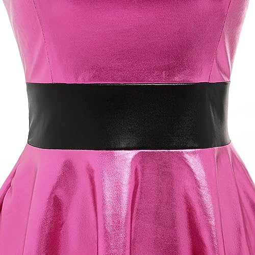IDOPIP Women's Shiny Metallic Dress Sexy Sleeveless Skater Mini Dress Holographic Party Rave Dance Clubwear Halloween Costume
