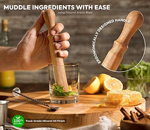 Cocktail Mixology Bartender Kit with Rustic Wood Stand - 11 Piece Bartender Bar Tool Set Cocktail Drink Mixer Shaker Set f...