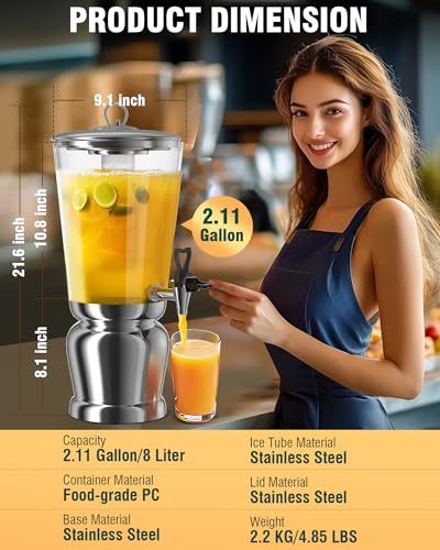 WantJoin Beverage Dispenser With Stand -2 Gallon Beverage Dispenser Drink Dispenser w/Upgraded Dual Cores & Base, Leakproo...