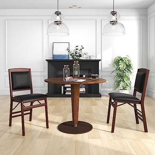 COSTWAY Folding Dining Chairs Set of 2, Wooden Kitchen Side Chairs w/Padded Seat, Solid Wood Frame, 400 LBS Load Bearing, ...