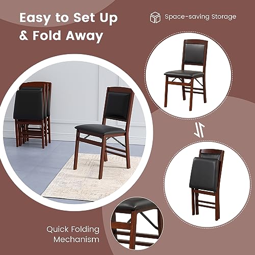 COSTWAY Folding Dining Chairs Set of 2, Wooden Kitchen Side Chairs w/Padded Seat, Solid Wood Frame, 400 LBS Load Bearing, ...