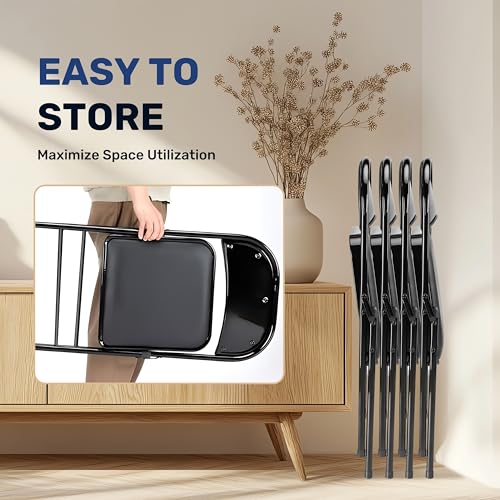Simple Deluxe 4 Pack Folding Chairs with Padded Leather Cushion Seats & Durable Metal Frame, Comfortable, Foldable, Portab...