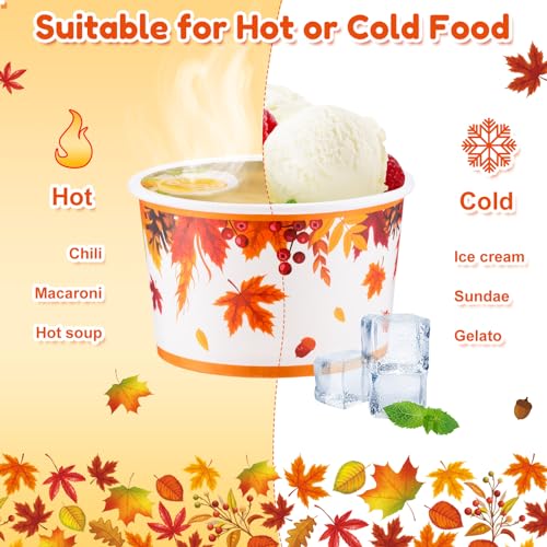 Didaey 150 Pieces Fall Treat Snack Cups 8 oz Thanksgiving Maple Leaf Ice Cream Cups Happy Fall Party Supplies Harvest Disp...
