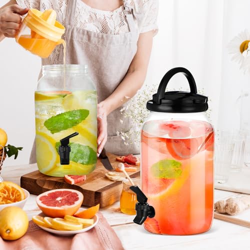 Havawish 2 Pcs 1 Gallon Plastic Beverage Dispenser with Spigot Clear Summer Kitchen Fridge Drink Dispenser for Parties Lem...