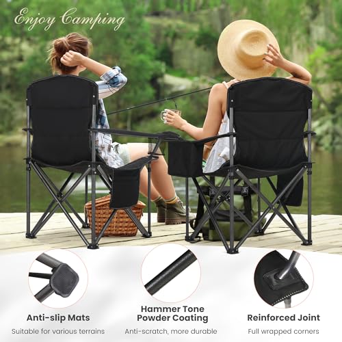 HIGH POINT SPORTS Oversized Portable Camping Folding Chair, Heavy Duty Foldable Outdoor Chair, Camp Chair with Cup Holder ...