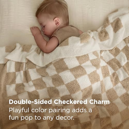 Bedsure Throw Blanket for Couch Bed Sofa - Super Soft, Beige, Checkered Throw Blanket, GentleSoft, Fluffy, Cozy, Santa Gif...
