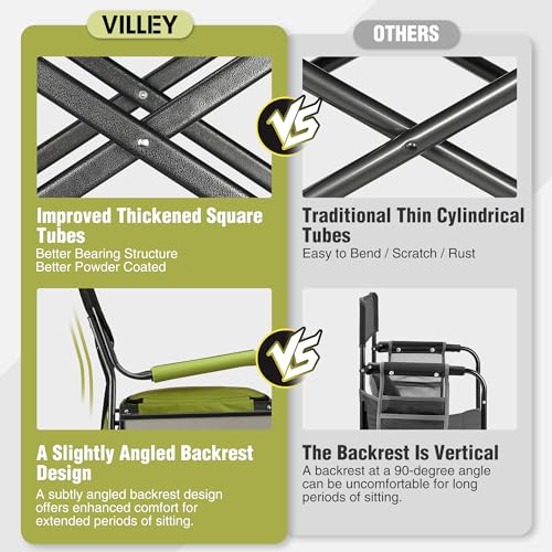 VILLEY Heavy Duty Directors Chair, Folding Camping Chairs, with Cooler Bag Portable Foldable Chair, for Camp Tailgating La...