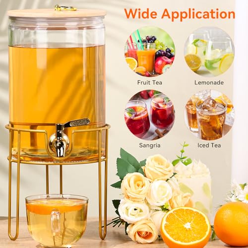 1 Gallon Drink Dispenser,2 Pack Glass Beverage Dispenser With Stand,Juice Containers with Lid for Party,Drink Dispensers f...