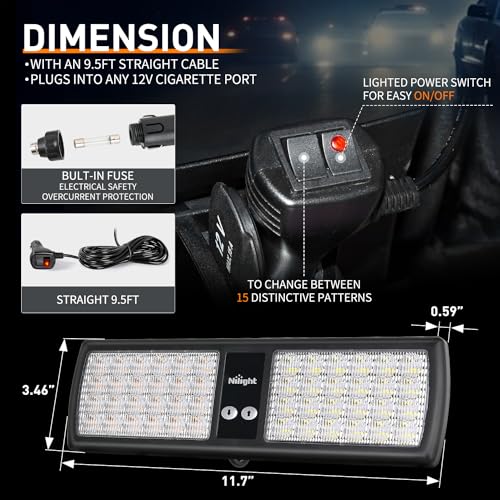 Nilight Amber White 48LED Visor Strobe Lights Interior Windshield Emergency Warning Light Super Bright LED for Police Enfo...