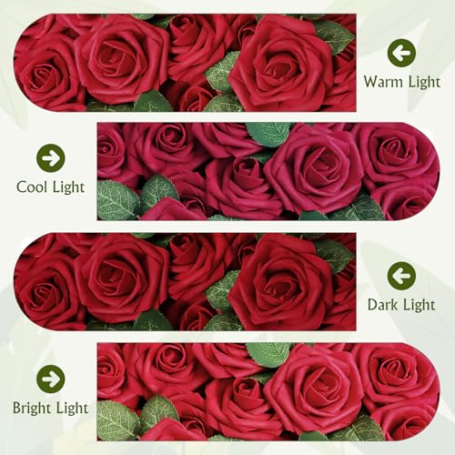 AmyHomie Artificial Flower Dark Red Rose 25pcs Real Looking Fake Roses w/Stem for DIY Wedding Bouquets Centerpieces Arrang...