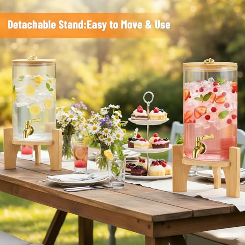 NiHome 2-Pack 1.3 Gallon Drink Dispenser for Parties, 4.9 L Glass Iced Beverage Dispenser, Large Glass Party Drink Dispens...