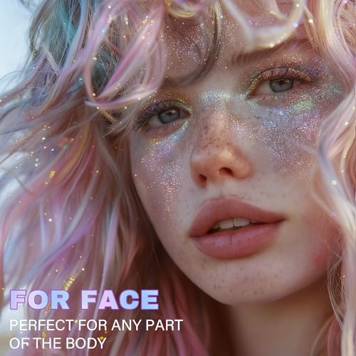 Roll-on Face Body Glitter Gel for Women, 1.69oz Large Capacity Holographic Color Changing Glitter Gel Shimmer Makeup for S...