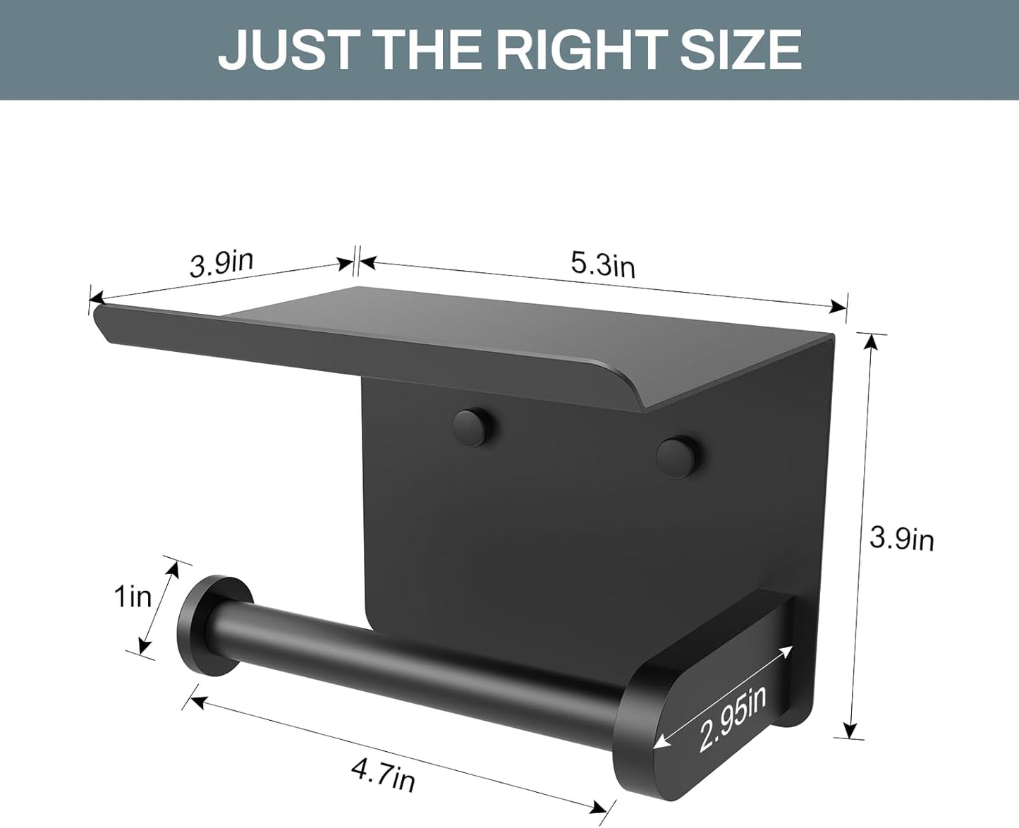 SetSail Toilet Paper Holder with Shelf Adhesive or Screw-in Bathroom Toilet Paper Roll Holders Wall Mount Matte Black Tissue Holder for Bathroom Hardware Accessories, 2 Packs
