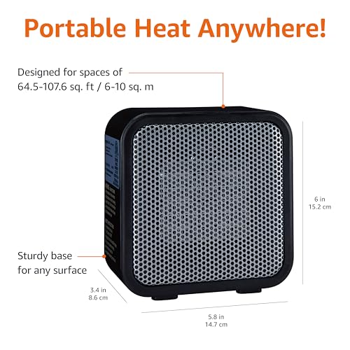 Amazon Basics Ceramic Space Heater, Mini Heater for Office Desk, Portable Tent Heater (Indoor Use), 500 W, With Tip-Over P...